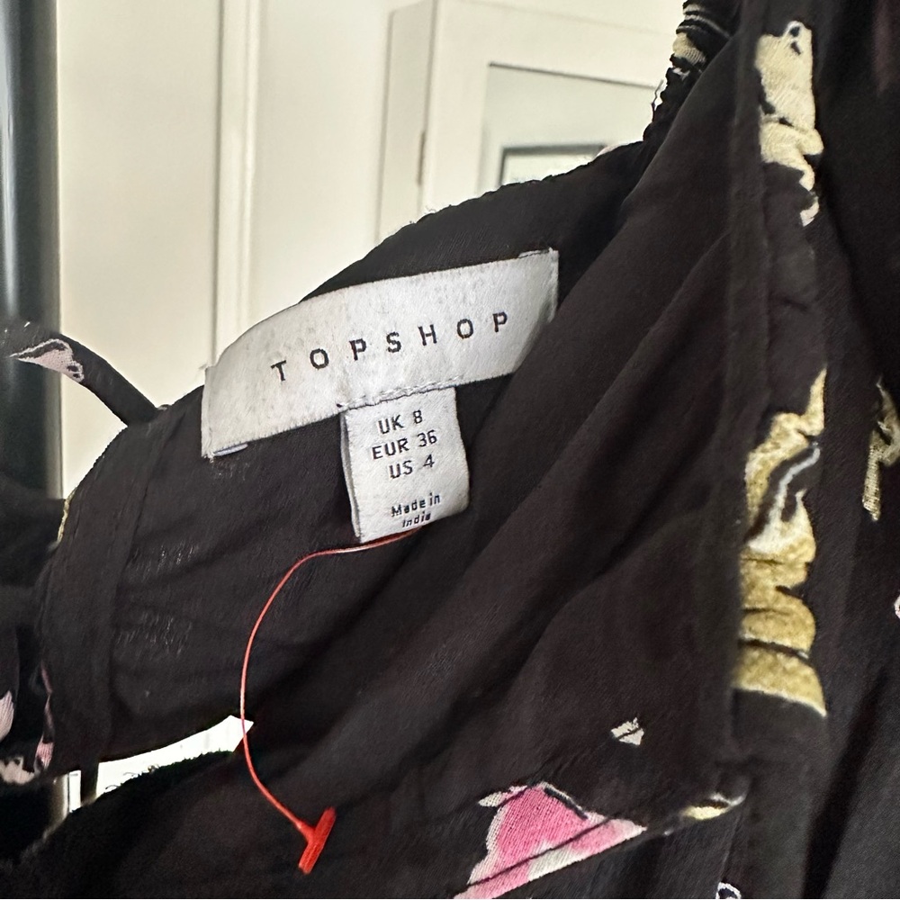 Topshop US Size 4 Floral & Black Midi Dress with Asymmetrical Hem - Picture 8 of 8
